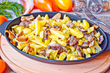 Жареха с грибами и картошкой на сковороде