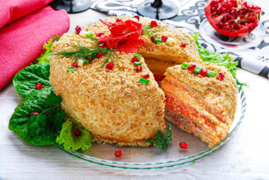 Закусочный торт Наполеон из коржей с консервами