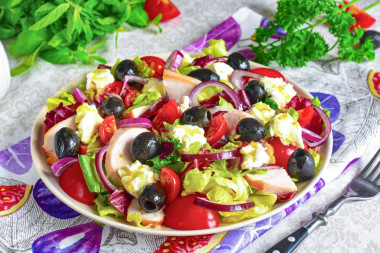 Салат копченая курица с сыром