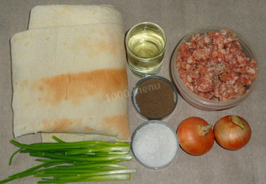 Рецепт - Чебуреки в тонком лаваше с луком и фаршем - Шаг 1 - Подготовить все продукты.