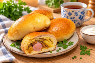Пирожки с картошкой капустой и сосиской