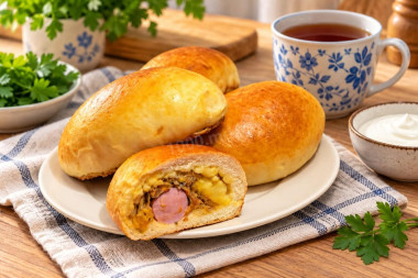 Пирожки с картошкой капустой и сосиской