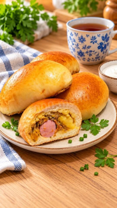 Пирожки с картошкой капустой и сосиской