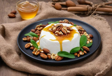 Сыр Буррата с медом и орехами