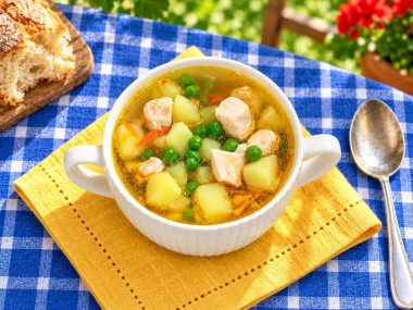 Суп с курицей и зеленым горошком