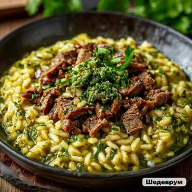 Рецепт ризотто с готовым песто и тушёнкой