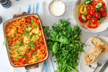 Запеканка из лапши с фаршем в духовке