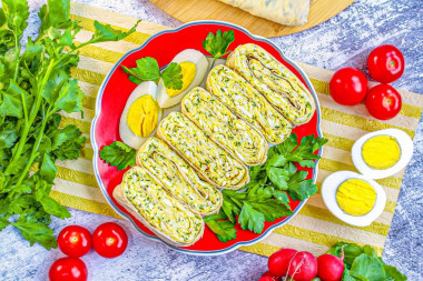 Рулет из лаваша с яйцом и сыром