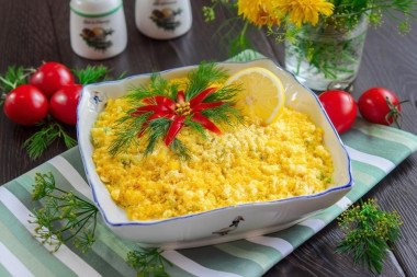 Салат Мимоза с сардиной и сыром