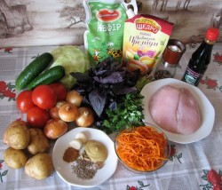 Рецепт - Праздничный салат-торт Восточный узор - Шаг 1 - Для наглядности запечатлел практически все входящие ингредиенты будущего салата.