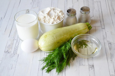 Рецепт - Блинчики из кабачков - Шаг 1 - Подготовьте все ингредиенты по списку. Для приготовления блинов подойдет кабачок любого сорта. Главное, чтобы он был свежим и с плотной мякотью.