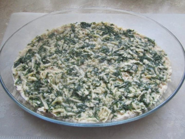 Рецепт - Запеканка из картошки с сыром и чесноком - Шаг 8 -  Сверху покрываем запеканку яично-сырно-укропной смесью. Отправляем в разогретую до 180-ти градусов духовку на 40 минут.