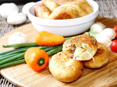Пирожки из теста на майонезе с грибами, капустой и луком