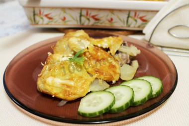Мясо с грибами картошкой и майонезом по царски в духовке