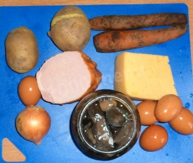 Рецепт - Салат с грибами сыром и ветчиной - Шаг 1 - Ингредиенты