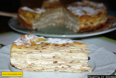 Блинный пирог с творожной начинкой