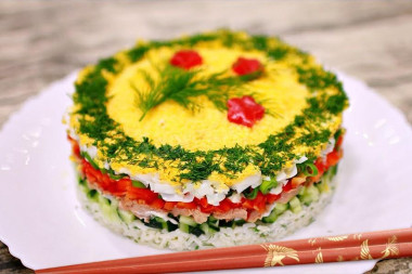 Салат печень трески под шубой