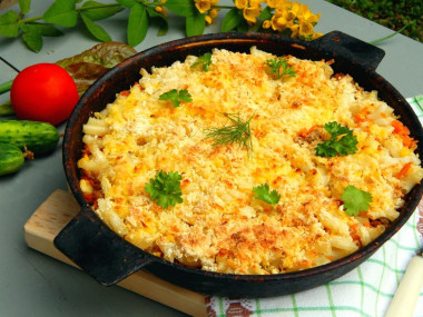 Макароны с сыром и фаршем в духовке