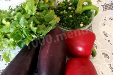 Рецепт - Салат из баклажанов и перца с зеленым луком и кинзой - Шаг 1 - Ингредиенты для салата