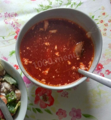 Борщ со свиными ребрышками и фасолью