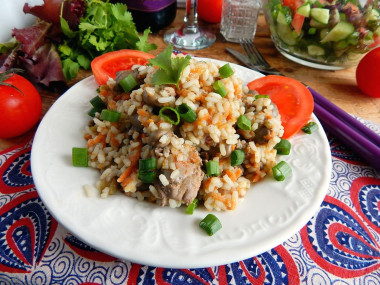 Рис с куриной печенью морковью и луком