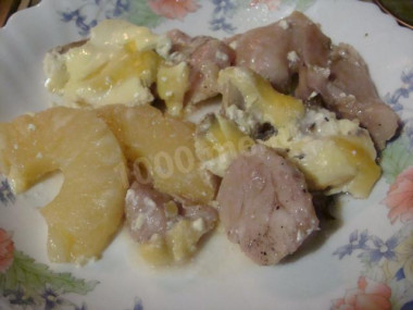 Курица с ананасами и грибами