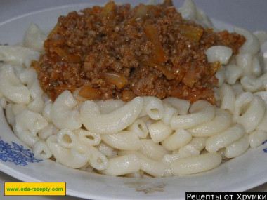 Макароны с мясом и помидорами
