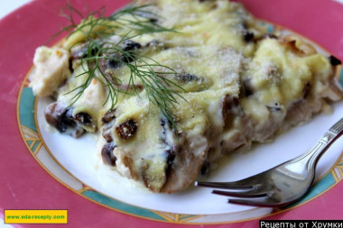Грибная Запеканка с шампиньонами и куриным филе