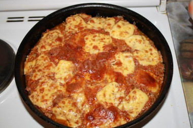 Запеканка из баклажанов с фаршем мясным и моцареллой