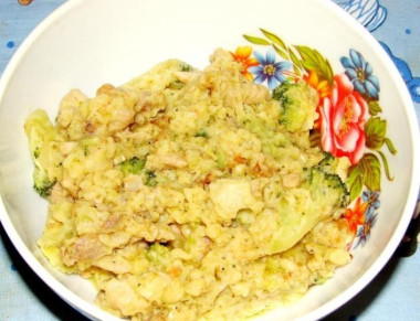 Куриное филе, тушеное в молочном соусе с брокколи