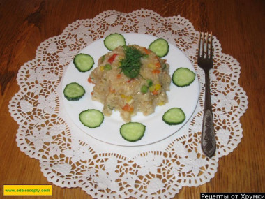 Тушеные Морковь, Лук репчатый,  Кукуруза с рисом, перец