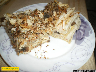 Закусочный торт наполеон с шампиньонами