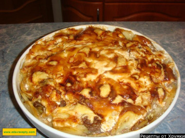 Картофель с фаршем и сыром запеканка