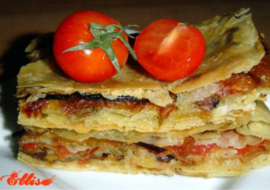 Пирог из лаваша с грибами и сыром
