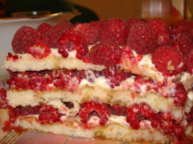 Торт с маком и свежей малиной