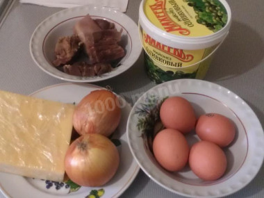 Рецепт - Мужской каприз торт салат - Шаг 1 - необходимые продукты, в этот раз взяла говяжий язык, вместо говядины, отварила