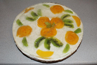 творожный торт с персиками