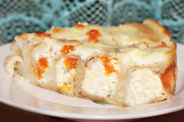 блинный пирог с творогом и курагой