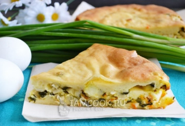 Заливной пирог с яйцом и зелёным луком