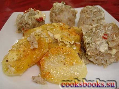 Тефтели запечённые с картофелем