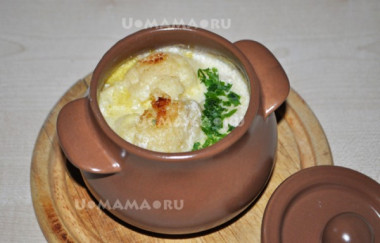 Курица в сметанно-сырном соусе (в горшочке)