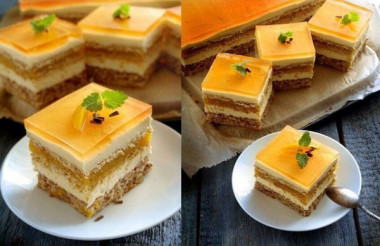 торт с грецкими орехами и персиками