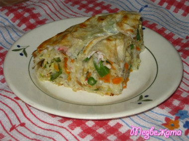 Пирог из лаваша с крабовыми палочками