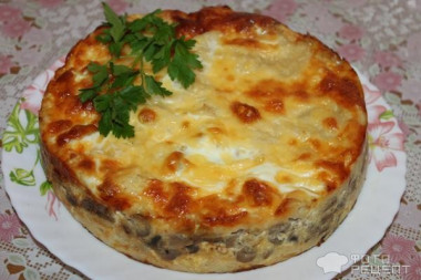 Макаронная запеканка с курицей и грибами