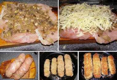 Куриные рулетики с грибами и сыром в сметанном соусе