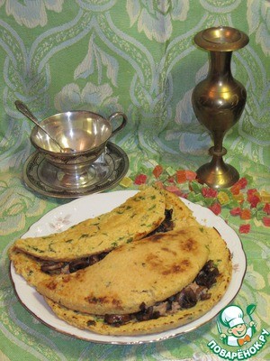 Блины из гороха с начинкой из грибов и печени трески