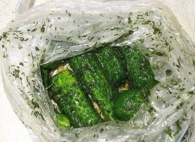 Малосольные огурчики без рассола. В пакете