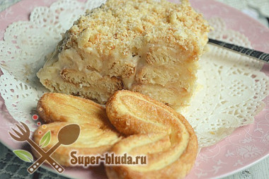 Ленивый Наполеон из ушек, торт без выпечки из печенья