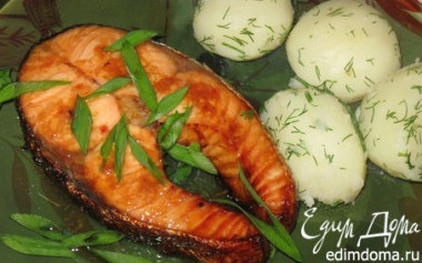 ЛОСОСЬ В МЕДОВО СОЕВОМ СОУСЕ ЗАПЕЧЕННЫЙ В АЭРОГРИЛЕ