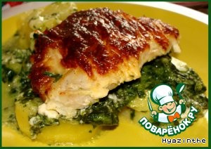 Рыба с овощами под сырным соусом в аэрогриле